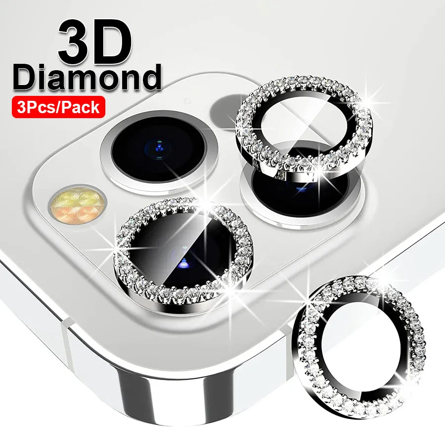 3Pcs Diamond Camera Case For iPhone 15 14 11 12 13 Pro Max 15 Plus Lens Protector Screen Case For iPhone15 14Pro Tempered Glass