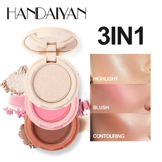 HANDAYAN-Contouring Highlight Blush 3 In 1 All-in-one Palette Face Brightening Matte Eye Shadow Contouring Palette