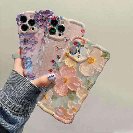 Laser Blue Light Flowers Phone Case For iPhone 14 Pro Max 11 12 13 Pro Max 14Pro 13Pro Luxury Shockproof TPU Soft Silicone Cover